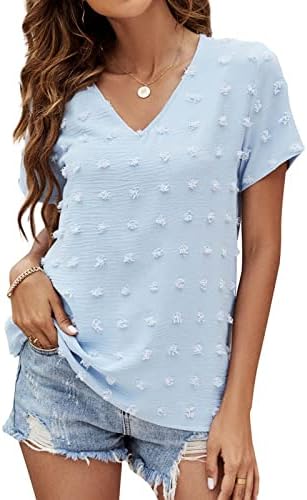 Šifonska majica kratkih rukava za žene Jesen-ljeto s dubokim dekolteom u obliku slova u, osnovna ležerna majica za Tinejdžerke 6 do