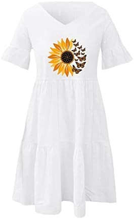 Ženske ljetne Mini haljine s printom suncokreta, sarafan s rukavima s rukavima i dekolteom u obliku slova u, Ležerne lepršave haljine