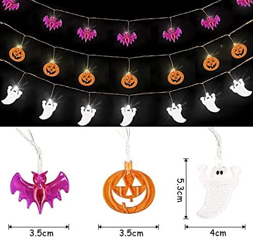 Zypnb Stranice za dekoraciju Halloween, set od 3 baterije s baterijskim svjetlima 12ft bundeva šišmiša Ghost String Svjetla s 30 LED