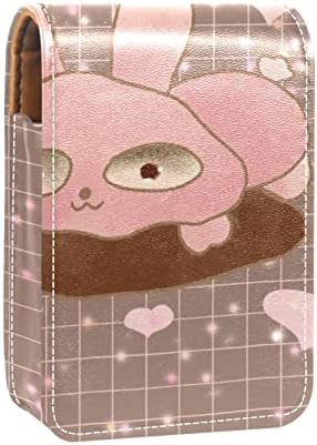 Mini torbica za šminku s ogledalom, torbica s kvačilom, Futrola za ruž od umjetne kože, apstraktna ružičasta karirana karirana životinja