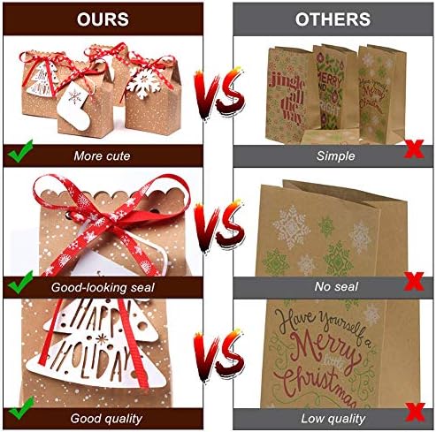 Asortiman božićnih poklon vrećica od 24pcs, Kraft papirnate poklon vrećice s blagdanskim poklon oznakama za božićne zabave, vrećice