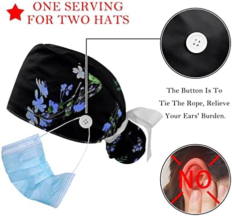 Retro cvjetna radna kapica s gumbom i znojem, 2 paketa za višekratnu upotrebu kirurške kirurgije šeširi za rep, više boja