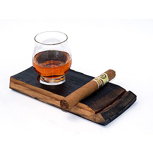 Čaša za viski s držačem za cigare i ručno izrađenim držačem za čaše od recikliranih bačvi za viski i burbon