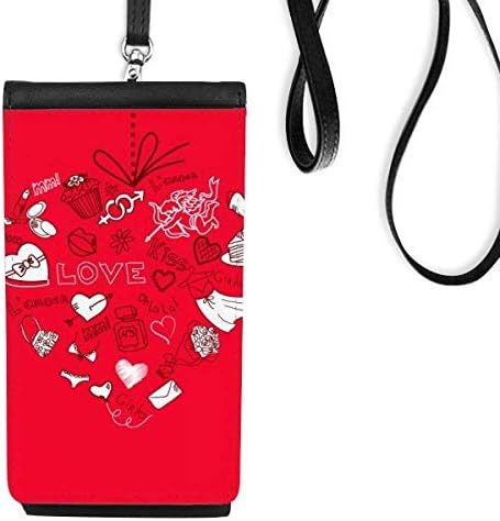 Valentinovo Crveno bijelo srce Telefonska torbica za novčanik Viseća mobilna vrećica Crni džep