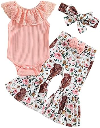 Murnouche Western Toddler Dječje djevojčice odjeća krava print majica Bell Bottoms Fall Summer Outfits Set