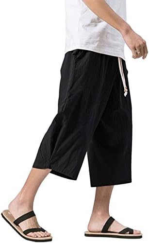 Wenkomg1 pamučne lanene kratke hlače za muškarce, ležerne labave japanske kovčege Podesivi struk, dužine kaleta za obrezane hlače