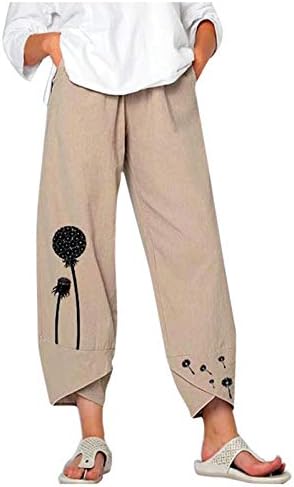 Ženske ljetne ošišane pamučne lanene Capri hlače široke hlače s džepovima lanene hlače za žene ljetne