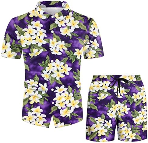Muške havajske košulje i kratke hlače 2 komada Cvjetna plaža s kratkim rukavima gumb za odmor Down Outfits Mišićni setovi