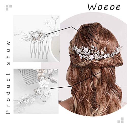 Vjenčane češljeve za kosu od rhinestones bisera srebrnim pokrivačima za glavu s cvjetnim bočnim češljevima pribor za kosu nakit za