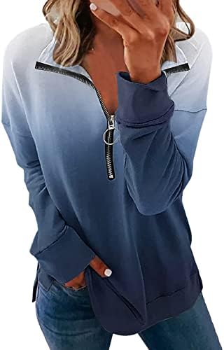 Ženski modni print Laver Polovina zatvarača casual labava dukserica fit pulover Tops Comfort Colors Twishirts