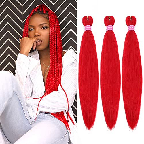Kosa za tkanje od 26 inča unaprijed rastegnuta 3 paketa crvena kosa za tkanje visoka temperatura sintetička kosa za tkanje jaka tekstura