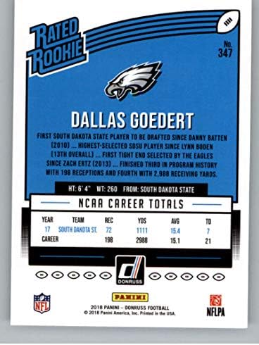 2018. Donruss nogomet 347 Dallas Goedert RC Rookie Card Philadelphia Eagles ocijenjena rookie službenom NFL trgovačkom karticom