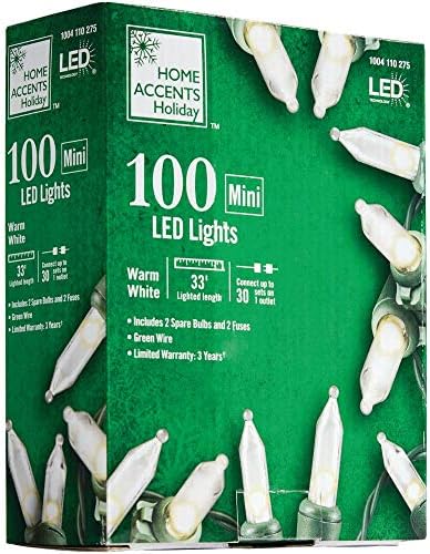 Kućni akcenti odmor 34 ft.100 Light Mini LED topla svjetla s bijelim žicama sa zelenom žicom L9100174WU01
