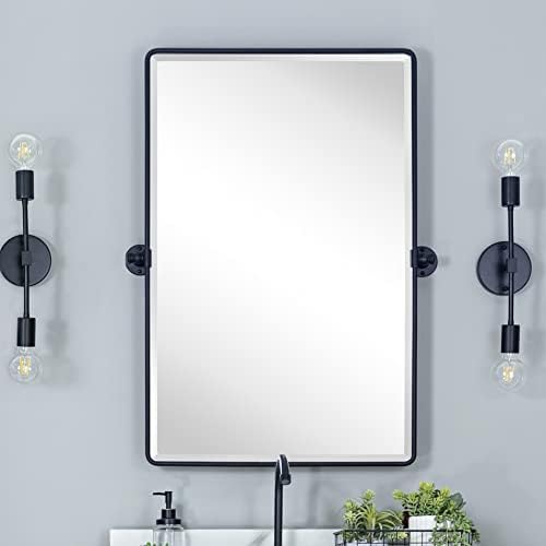 Seoska kuća rotirajuće pravokutno ogledalo za kupaonicu u crnom metalnom okviru nagnuta zakošena ogledala za toaletni stolić na zidu