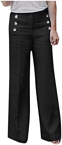 Grge beuu ženske hlače s visokim strukom gumb pamučne lanene vrećice s širokim nogama Sweeppants casual labave ravne hlače s džepom