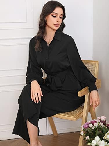WDIRARA ženska 2 -komadna odjeća gumb dolje s dugim rukavima bluza bluza i hlače set
