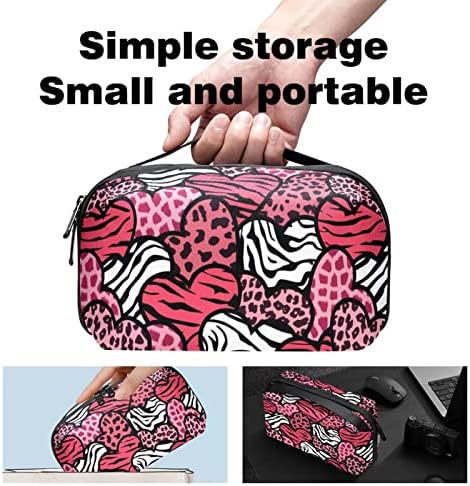 Nošenje torbice za torbicu za putnicu USB kabel Organizator Pocket Pocrtani zatvarač s zatvaračem, Valentine Leopard Zebras Pink Heart