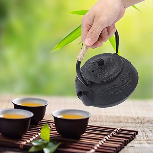 Teapot od lijevanog željeza, 0,9L retro elegantna crna mini lijevanog željeza Japanski čajnik s ravnim kukom tipom dizajna izljeva