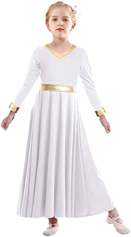 Ellydoor Girls Parise plesna haljina dugi rukavi labavi fit liturgijski bogoslužje Kostim metalik zlatni crkveni ogrtač