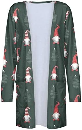 Božićni kardigani za žene snježne pahulje uzorak snjegovića ispis otvoreni prednji džemper kardigans lagana jakna košulja