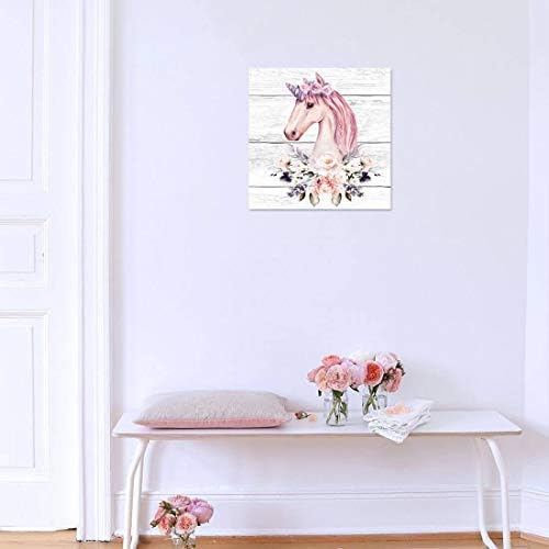 Ružičasta mali jednorog zidna umjetnost za djevojčice Print za spavaće sobe Kupatilo slike Moderna vrtića zidna dekor platno uokvirena