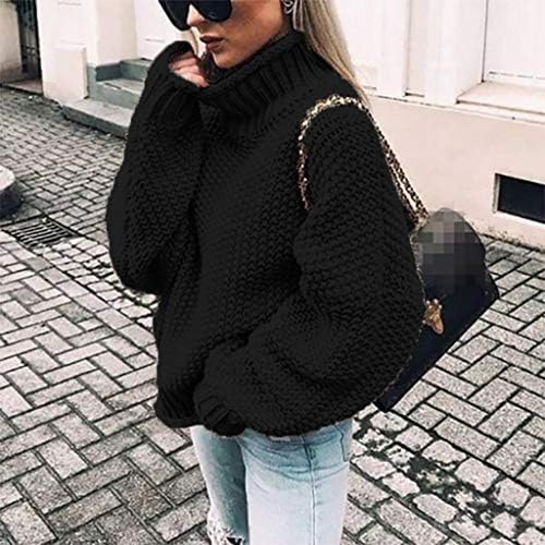 FQZWONG Ženska modna predimenzionirana kornjača vafle pletenica džemper casual solid solidna zima topao labav pulover pulover