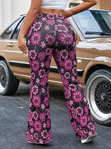 Oyoangle ženske plus veličine povremene cvjetne hlače s visokim strukom, Suncokret, hlače široke noge