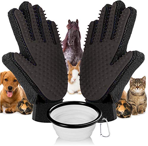 Rukavice za njegu kućnih ljubimaca, crne, sa zdjelom za kućne ljubimce, nježno uklanjaju opadajuću dlaku psa, mačke / dugo ili kratko