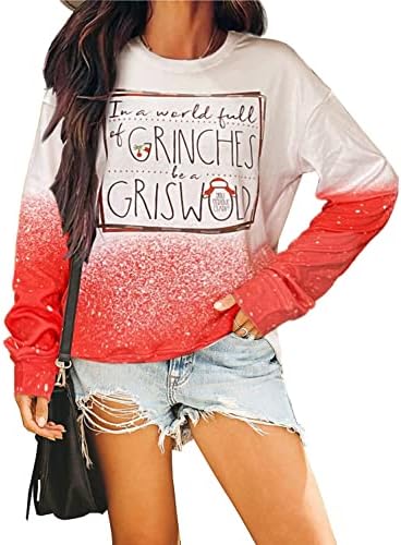 Lanmertree božićna dukserica za žene griswold grafički pulover dugih rukava majice xmas odmor dukserice vrhovi