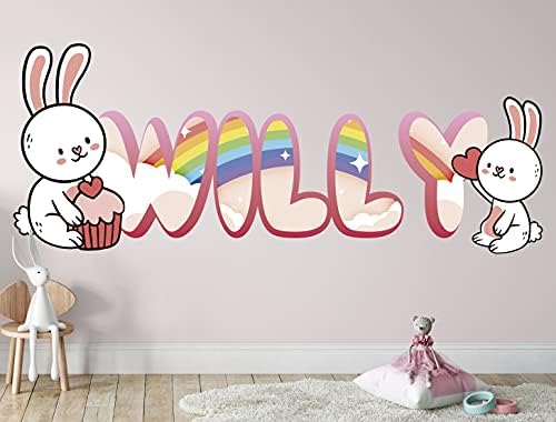 Slatka zečja zidna naljepnica Prilagodno ime, zidna naljepnica Rainbow Rasher, 3D print Tape Modeli, Sweet Rabbit Home Decor Spavaća