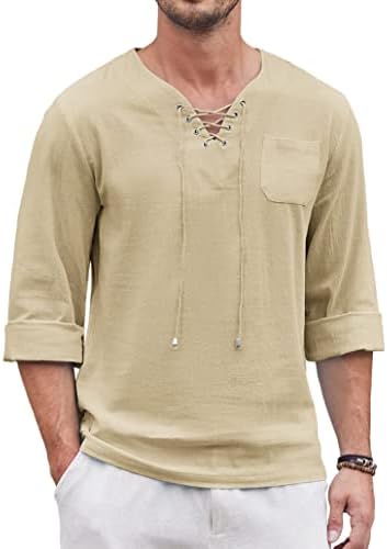 Coofandy muške košulje od pamučnih posteljina čipka up casual plaža hipi majice v vrat
