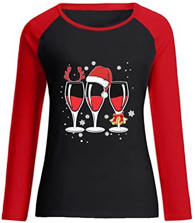 Žene božićne majice Vino-debelo pismo grafička majica za bejzbol Smiješno pismo s dugim rukavima tiskane majice vrhovi