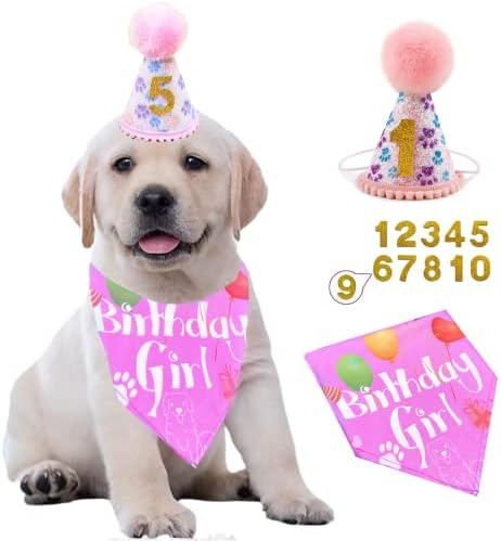 Šešir za rođendan Bandana s brojem pseće rođendanske zabave Doggy Bandana za dječaka djevojčicu štene rođendanski šešir Šal za mali