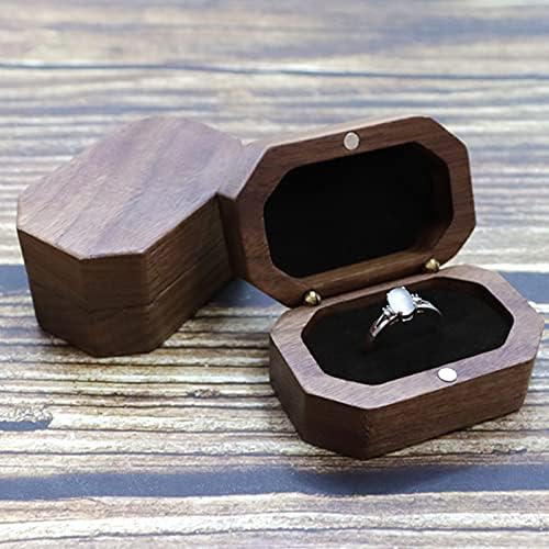 Kutija za prstenje od orahovog drveta _ baršunasti mekani unutarnji držač kutija za nakit organizator naušnica Nakit drvena poklon