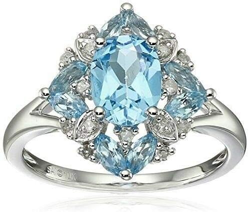 & Veliki ženski nakit od srebra 925 s akvamarinom i dragim kamenom zaručnički prsten za mladence veličina 6-10
