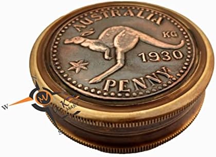 U.K Mart Antique Australia Penny Brid Pocket Compass 2 inča s kožnim futrolom personaliziranim