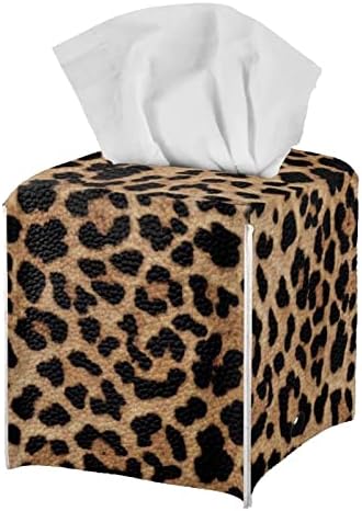 Fuibeng smeđi leopard kutija za tkivo pokrovna kuća Moderna PU kožna kvadratna tkiva kućišta za kupaonicu ispraznost countertop, noćna