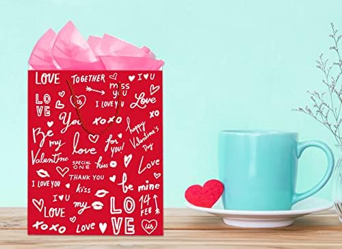Poklon vrećice s valentinima s ručicom, velike poklon vrećice Happy Valentines Dan s papirom za njenu djevojku dečko, poklon torba