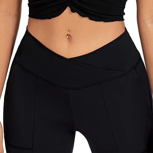 Nove flare joge hlače za žene crossover bootcut s visokim strukom s džepovima s prednjim treningom s podijeljenim širokim nogama 、