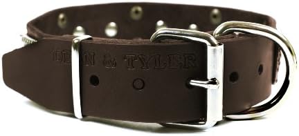 Dean i Tyler Thor, kožni ogrlica za pse s mesinganim pločama i niknim klinovima-smeđa-veličina 28 inča do 1-1/2 inča-odgovara vratu