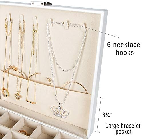 Frebeauty Organizator Naušnica Klasična kutija nakita 50 utora za skladištenje nakita s dvostrukim slojevima s 6 ogrlica i džepa za