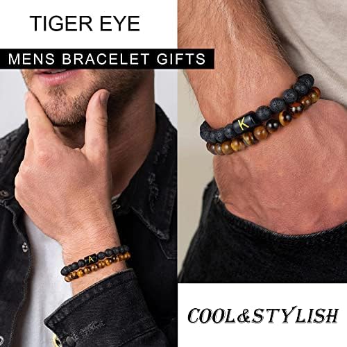 Luxejew početne narukvice za perli za muškarce, 8 mm tigrasto oči lava kamen ručno izrađene muške narukvice podesivo stresno ublažavanje