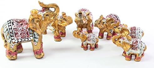 Feng shui set od 7 ~ vintage mali zlatni indijski slon obiteljski status bogatstvo sretne figurice dekor doma domaćih čestitki poklon