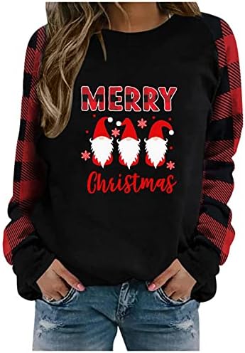 Žene Sretan božićna dukserica Dugi rukavi okrugli vrat smiješni Santa Gnome grafički print pulover vrhovi bluze tunike