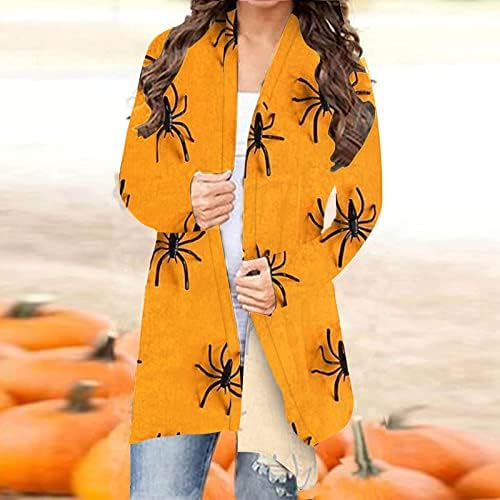 Ženski jesen dugi rukavi otvoreni prednji kardigan džemperi vintage jakna kaput vrhovi Halloween print udobni klasični kardigans
