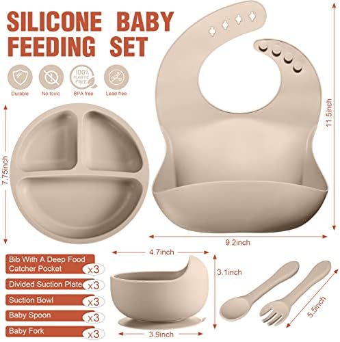 15kom Dječji Led pribor za odvikavanje, silikonski set za hranjenje beba, podijeljeni tanjur s usisnom čašom i podesivim naprsnikom,