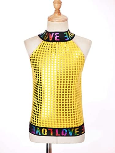 Loloda Girls Glitter Metallic Gleveness Dance majice Dječje Dječje bez rukava Jazz Hip Hop Modern Dancewear Tank Tops
