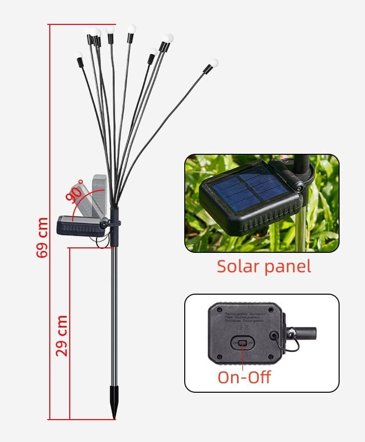 Firefly svjetla solarna vanjska, 2 pakiranja 10 LED -ova solarna lampica vatrogasne snage, zalijepiti uz vjetroelektrane Vrtna svjetla