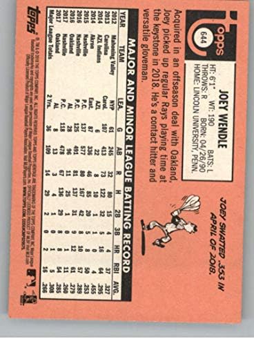 2018. Topps Heritage Visoki broj bejzbola 644 Joey Wendle Tampa Bay Rays Službena MLB trgovačka kartica