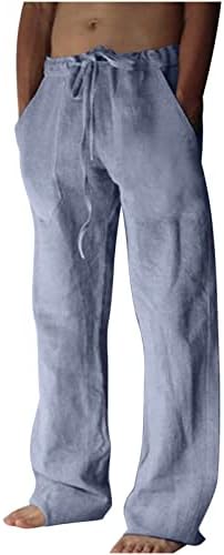 Muške pamučne lanene hlače, labava ležerna lagana elastična struka za crtanje plaža za muškarce jogger joge hlače